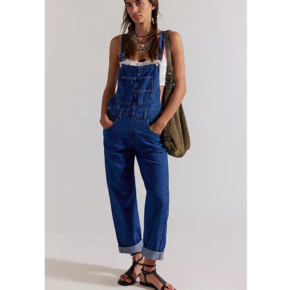 We The Free Ziggy Denim Overalls Womens Small Blue Straight Leg Bib Dungarees
